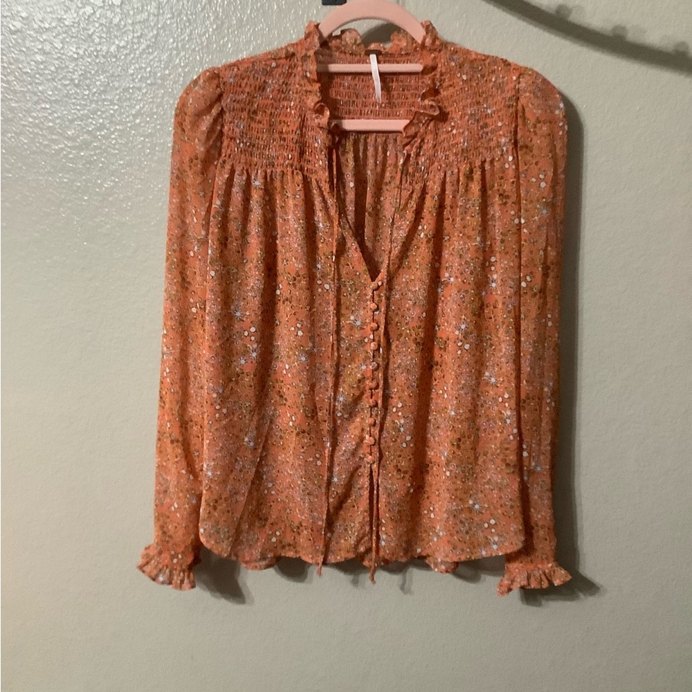 Free people orange floral peasant Lela blouse size XS
